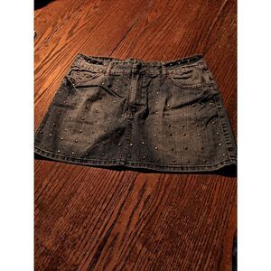 NEESO Premium Denim Mini Skirt Sz 11 Juniors Blue Studded Distressed Waist